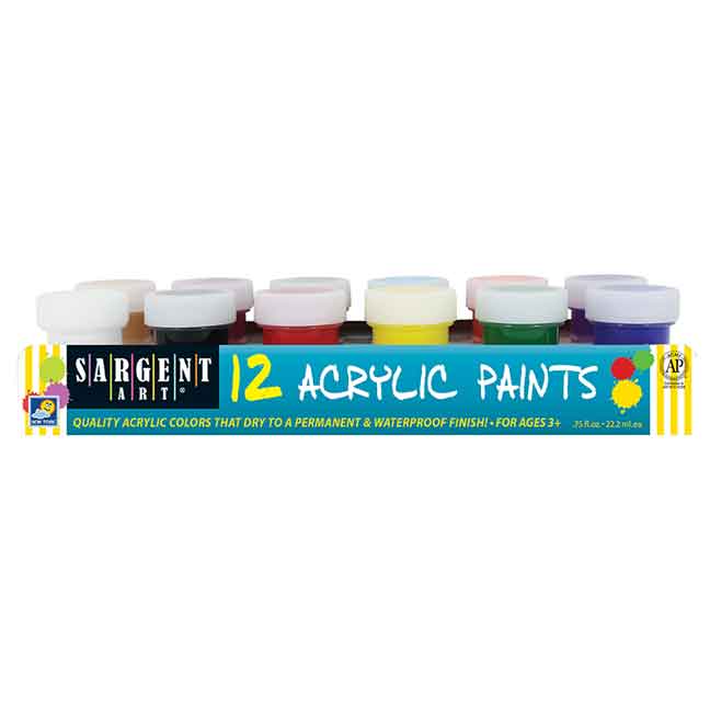 Paint Acrylic in Jars  12 ct. Assorted Colors [SAR 66-5421]