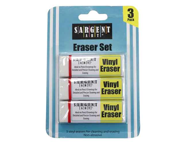 3 Pack Sargent Art 36-0010 Plastic Set Vinyl Erasers 